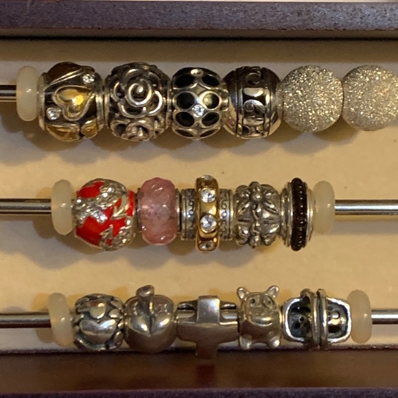 3 Charm Beads: 2 Glitter & Pink Sterling Italy - Picture 6 of 6